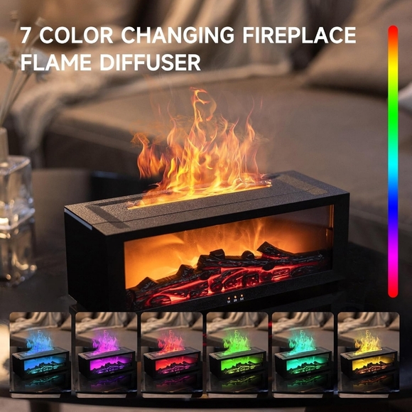 Colorful Flame Fireplace Aroma Diffuser 7 Color Modes Essential Oil Humidifer - Picture 6 of 11